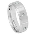 thumbnail image 1 of 8mm White IP Plated Titanium Ring Brushed Grooved with 6 CZs High Polished Beveled Edge Wedding Band Ring For Men Or Ladies, 1 of 7