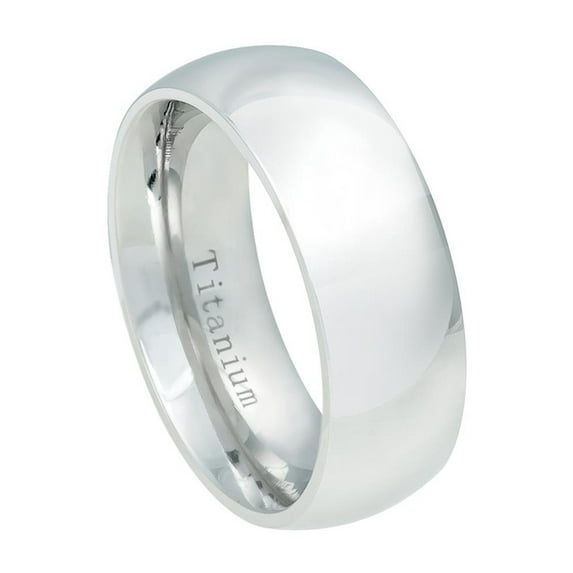 8mm White Titanium High Polish Classic Domed Wedding Band Ring For Men Or Ladies