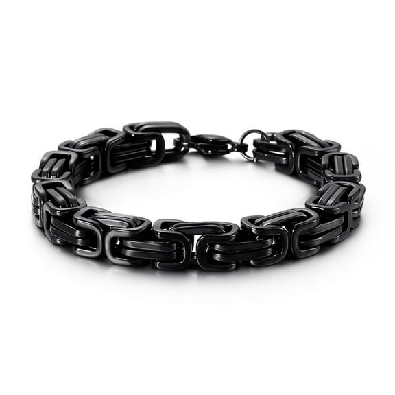 8mm Wide 316L Stainless Steel Bracelet Byzantine Link Chain Bracelet for Men Women Water Resistance (5 Colors - Silver Black Gold Silver and Silver and Gold, 4 Lengths - 7.5" 8" 8.5" 9")