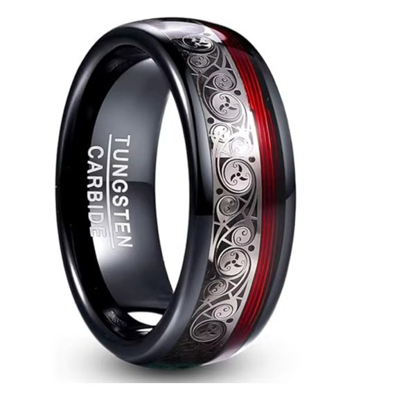 8mm Wide Black Spherical Tungsten Gold Ring Inlaid with Guitar Strings ...