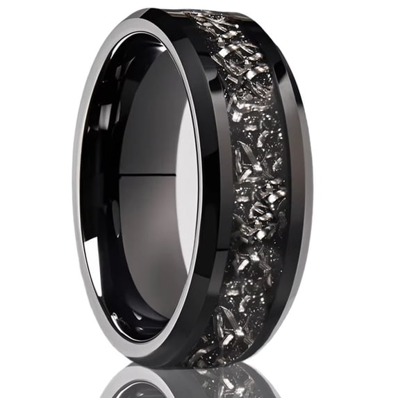 8mm Wide Black Tungsten Carbide Ring Polished Beveled Edge Natural ...