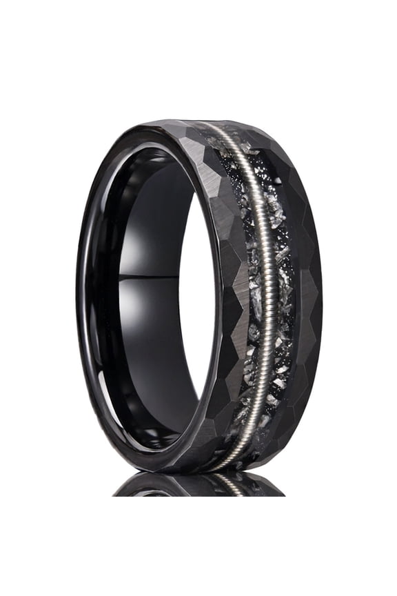 8mm Wide Black Tungsten Steel Guitar String Natural Stone Ring