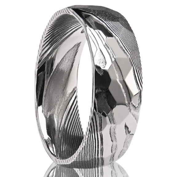 8mm Wide Damascus Steel Ring Curved Men's Ring