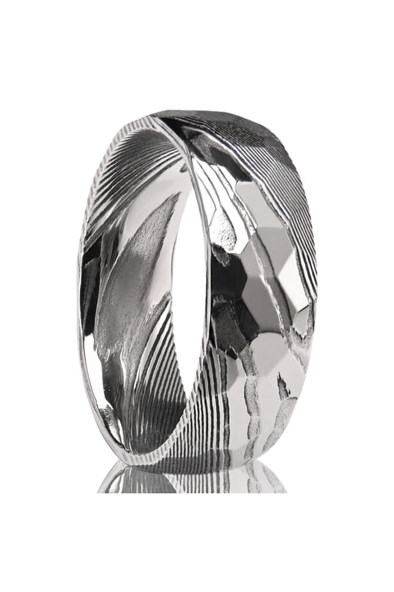 8mm Wide Damascus Steel Ring Curved Men's Ring