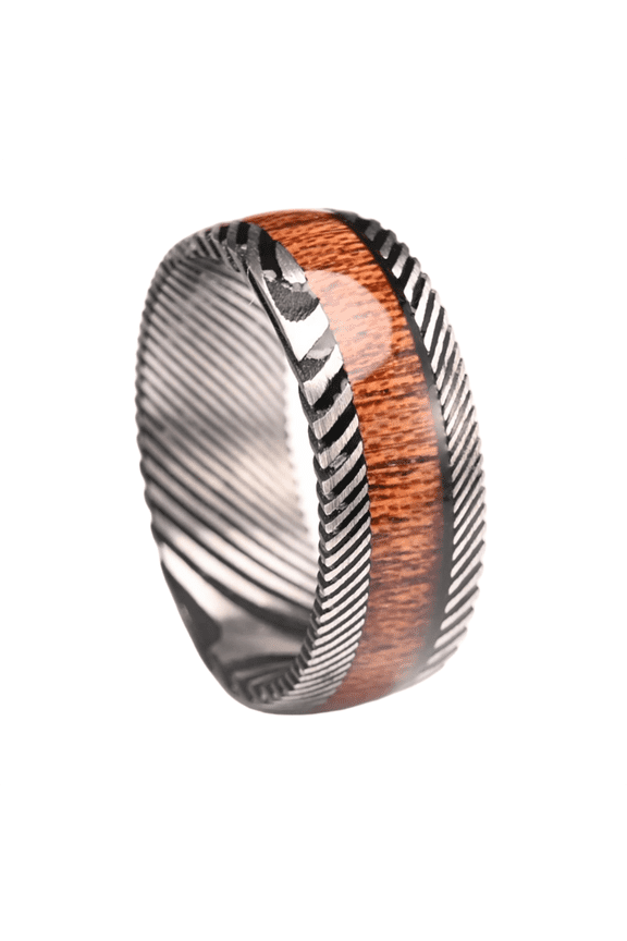 8mm Wide Damascus Steel Ring Electroplated Black Acacia Men's Ring