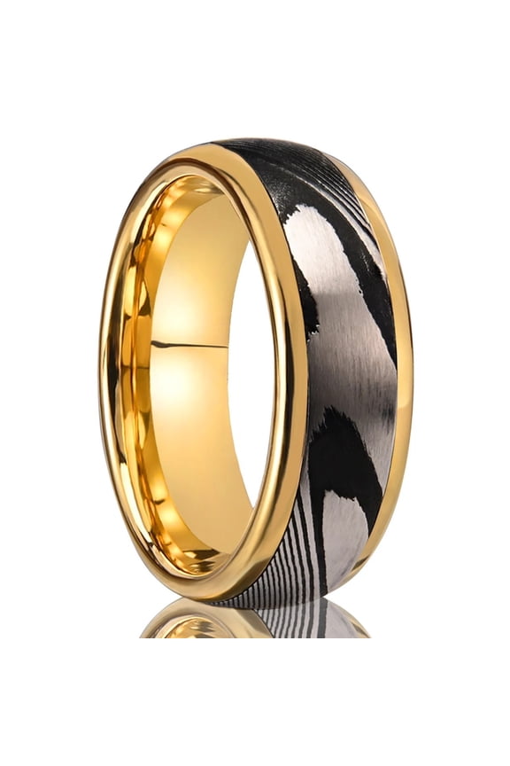 8mm Wide Damascus Steel Ring Two-tone Combination Ring