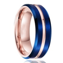 8mm Wide Electroplated Two-color Rose Gold Blue Tungsten Steel Ring Sand Surface Men's Ring