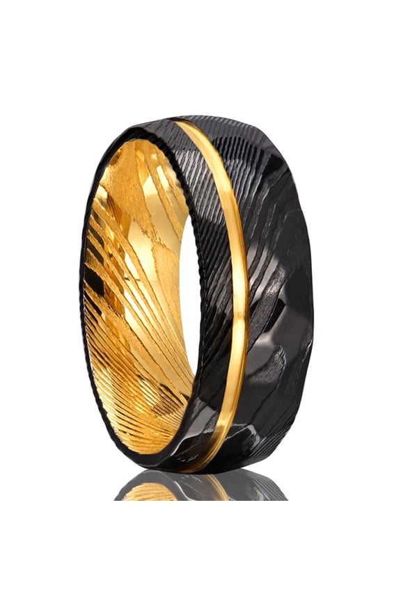 8mm Wide Electroplated Two-tone Damascus Steel Ring Jewelry Men's Ring