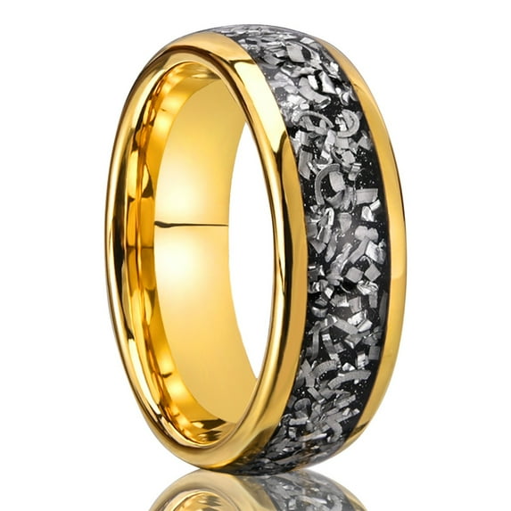 8mm Wide Gold Tungsten Steel Set Meteorite Block Ring Men's Ring ...