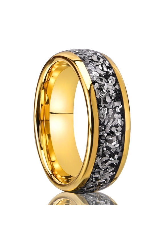 8mm Wide Gold Tungsten Steel Set Meteorite Block Ring Men's Ring