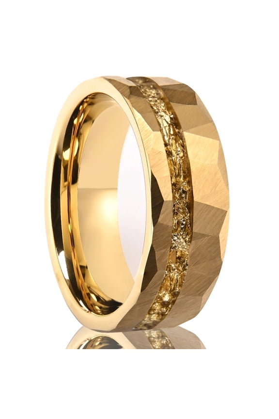 8mm Wide Gold-plated Tungsten Carbide Ring with Crushed Gold Foil Inlay Men's Tungsten Ring