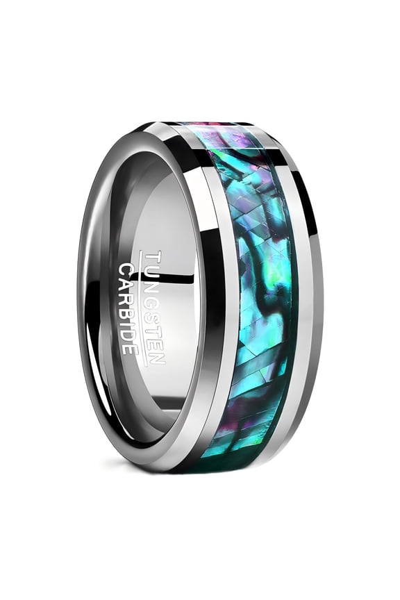 8mm Wide Inlaid Abalone Shell Steel Color Men's Tungsten Steel Ring