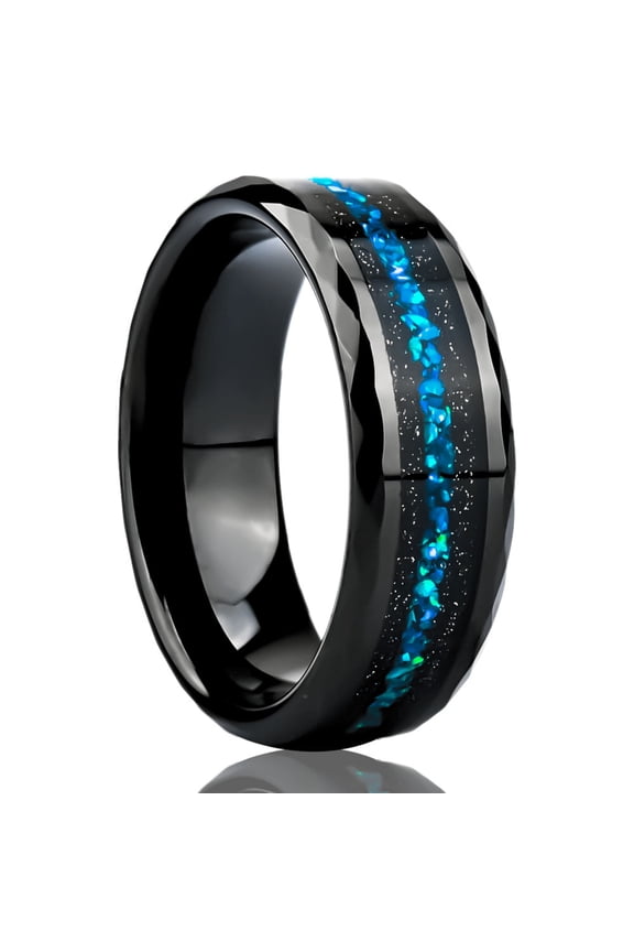 8mm Wide Men's Star Galaxy Series Tungsten Steel Inlaid Opal Black Spar Star Tungsten Steel Ring