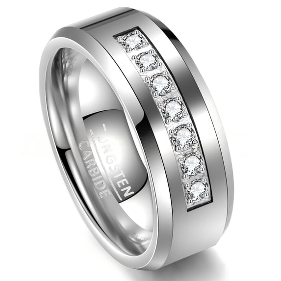 8mm Wide Men's Tungsten Ring with Cubic Zirconia