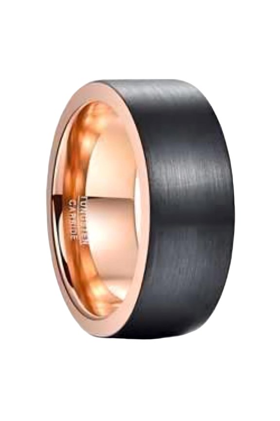 8mm Wide Outer Surface Brushed Black Rose Gold Men's Tungsten Steel Ring