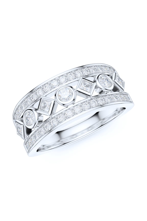 8mm Wide Solid Sterling Silver Paved Split Shank Simulated Round and Princess Diamonds Bezel Set Ring Wedding Band (9)