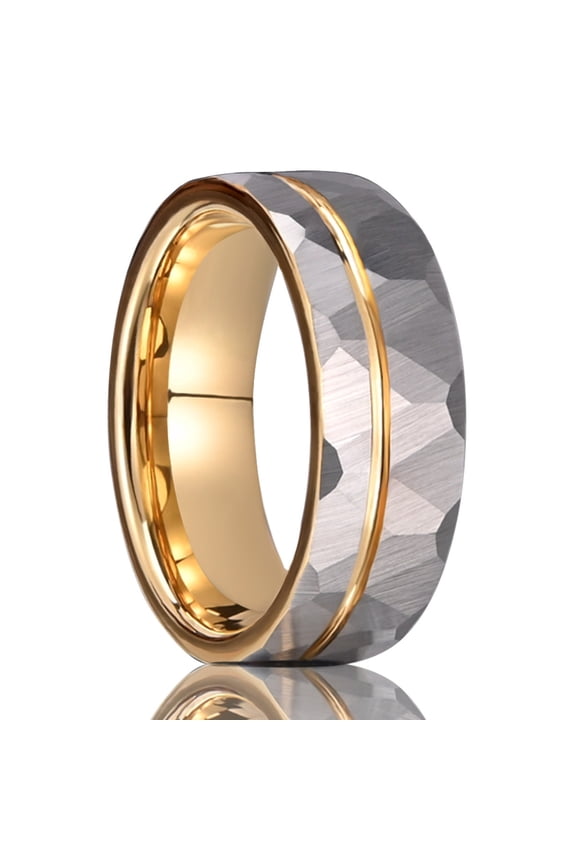 8mm Wide Tungsten Carbide Ring for Men Hammered Gold Finish
