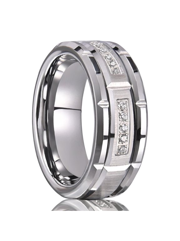 8mm Wide Tungsten Steel Crystal Combination Ring Men's Ring