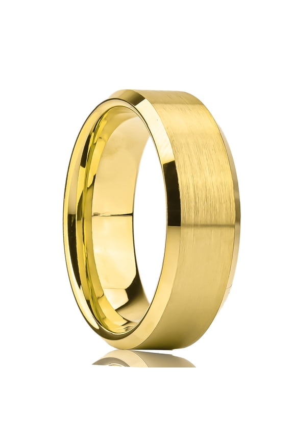 8mm Wide Tungsten Steel Electroplated Gold Classic Flat Chamfered Surface Sand Ring