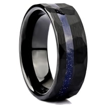 8mm Wide Tungsten Steel Hammer Pattern Black Ring Inlaid with Purple Sand Stone Blue Sandstone Tungsten Gold Ring