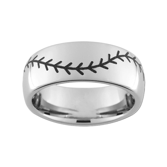 8mm Wide Tungsten Steel Ring Curved Steel Color Laser Baseball Pattern Tungsten Gold Simple Couple Ring