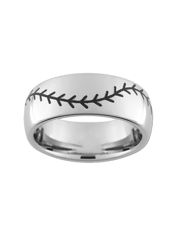 8mm Wide Tungsten Steel Ring Curved Steel Color Laser Baseball Pattern Tungsten Gold Simple Couple Ring
