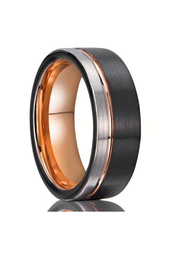 8mm Wide Tungsten Steel Ring Flat Electroplating Two-color Face Black Rose Gold Tungsten Gold Ring Simple