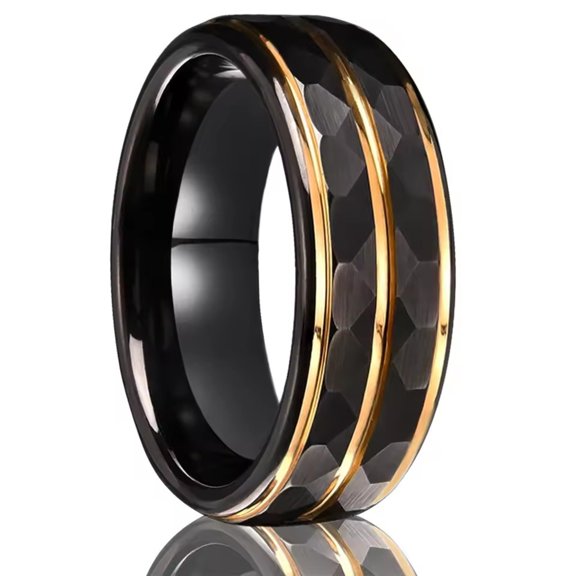 8mm Wide Tungsten Steel Ring Step Hammer Pattern Two-color Tungsten Gold Jewelry Ring