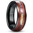 thumbnail image 1 of 8mm Wood and Abalone Shell Inlay Tungsten Rings Men's Black Wedding Band Dome Style, 1 of 6