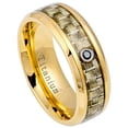 thumbnail image 1 of 8mm Yellow Gold IP Plated Finish Golden Carbon Fiber Inlay High Polished Beveled Edge Wedding Band Ring For Men Or Ladies, 1 of 7