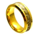 thumbnail image 1 of 8mm Yellow Gold Tone IP Plated High Polished with Golden Carbon Fiber Inlay Beveled Edge Wedding Band Ring For Men Or Ladies, 1 of 7