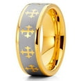 thumbnail image 1 of 8mm Yellow Gold Tungsten Carbide Wedding Ring Cross Design Brushed Silver Finish Unisex Band 8.5, 1 of 4