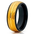 thumbnail image 1 of 8mm Yellow Gold Tungsten Ring Tungsten Wedding Band Hammered Black Tungsten Ring Men and Women Comfort Fit, 1 of 3