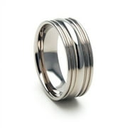 LUXURIEN 8mm flat polished Titanium ring with 4 grooves and a raised center peak