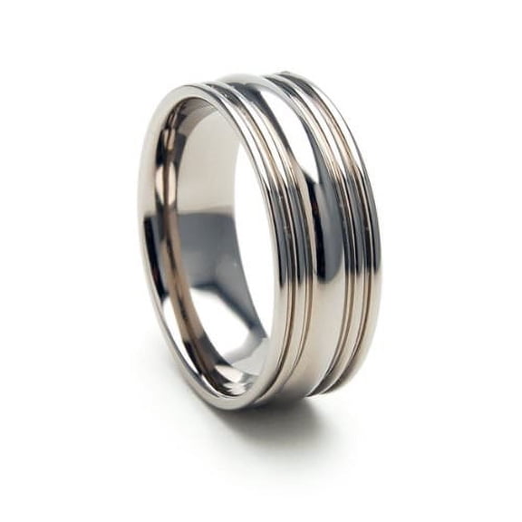 8mm flat polished Titanium ring with 4 grooves and a raised center peak
