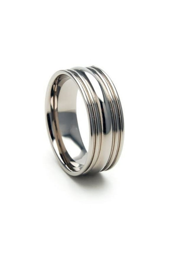 8mm flat polished Titanium ring with 4 grooves and a raised center peak