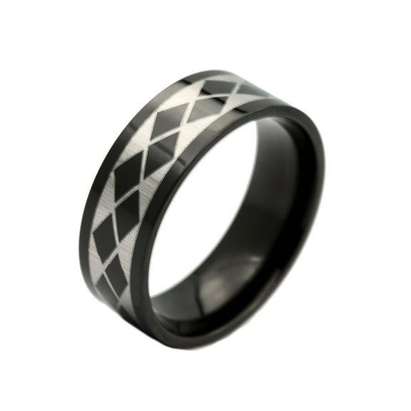 8mm ip Black Stainless Steel Band Checker Design