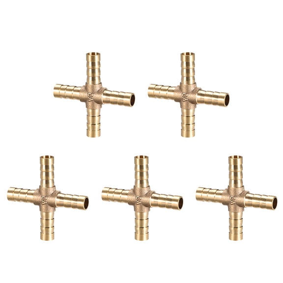 8mm or 5/16" ID Brass Barb Splicer Fittings 4 Ways Brass Cross Barb Fitting Air Gas Water Fuel,5pcs