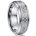 thumbnail image 1 of 8mm white pattern inlaid with silver tungsten metal ring men's ring wedding ring anniversary gift,11, 1 of 5