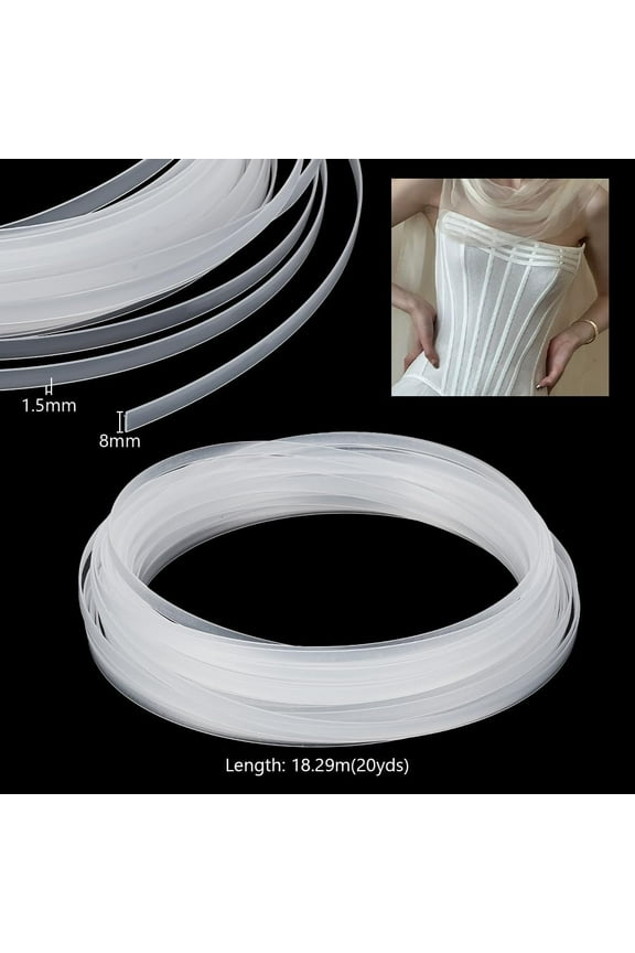 8mm x 1.5mm x 20 Yards Corset Boning for Sewing Corset Strip Bone Bra Boning Tool for Bra Underwires DIY Making Wedding Dress Corselet Bustle (Clear)