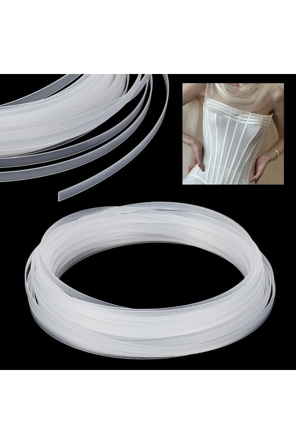 8mm x 1.5mm x 20 Yards Corset Boning for Sewing Corset Strip Bone Bra Boning Tool for Bra Underwires DIY Making Wedding Dress Corselet Bustle (Clear)