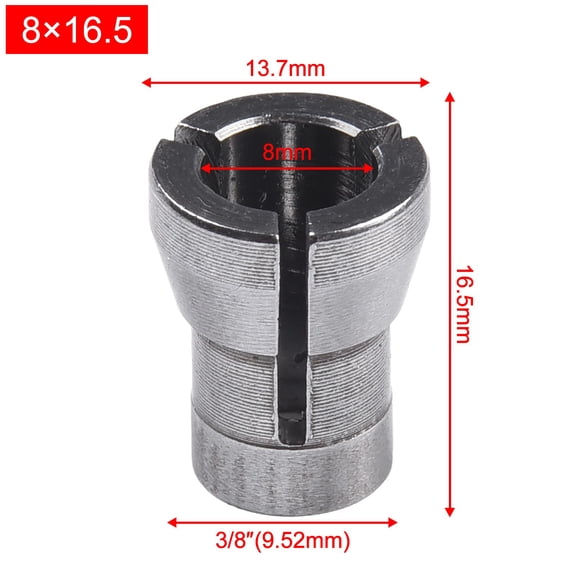 8mm x 16.5mm Collet Chuck Adapter for Router, Carbon Steel Engraving Trimming Machine Milling Cutter Bit, High Hardness Woodworking Tool Conversion Bushing for Precise Carving and Cutting Tasks