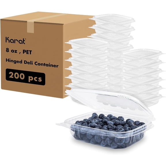 [8oz -200 ct Small Clamshell Containers with Lids, For Berries, Fruits, Nuts, and Home Meal Prep - Clear Plastic Food Containers, Take Out Containers