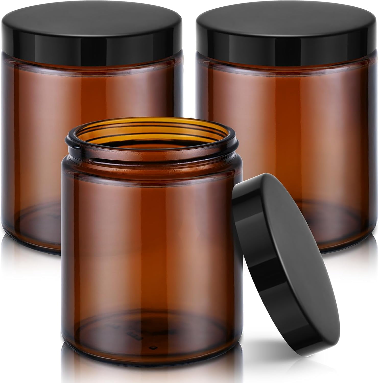 8oz Amber Glass Jars with Lids, 3 Pack Candle Jars with Blank Labels ...