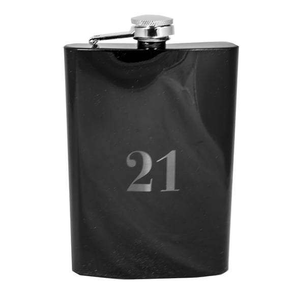 8oz BLACK 21 Flask Laser Engraved L1