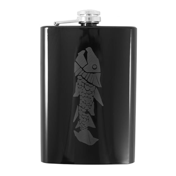 8oz BLACK Fish Fossil Flask L1