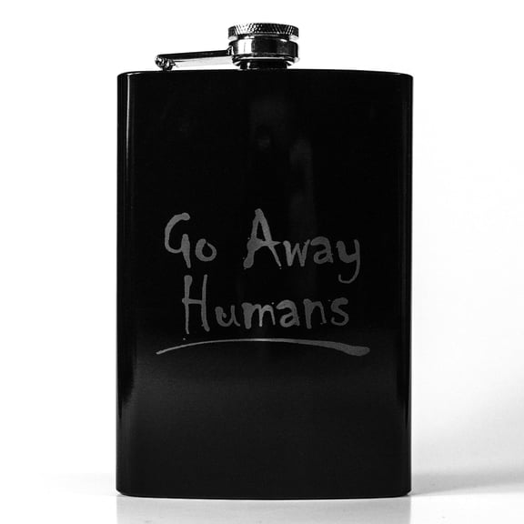 8oz BLACK Go Away Humans Flask L1
