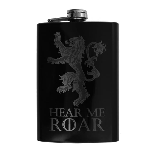 8oz BLACK Hear Me Roar Flask L1