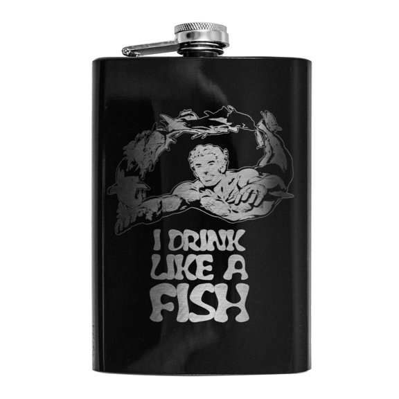 8oz BLACK I Drink Like a Fish Flask L1