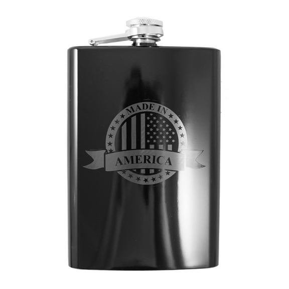 8oz BLACK Made in America Flask L1